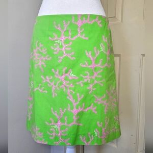 Lilly Pulitzer Coral Me Crazy Print Skirt With Pockets Size 4 2010